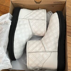 UGG White Quilted Short Booties with Black Sole